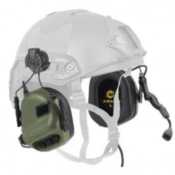 Активні навушники шумоподавлюючі EARMOR M32H ОЛИВА ORIGINAL тактичні з мікрофоном і кріпленнями для шолома FAST