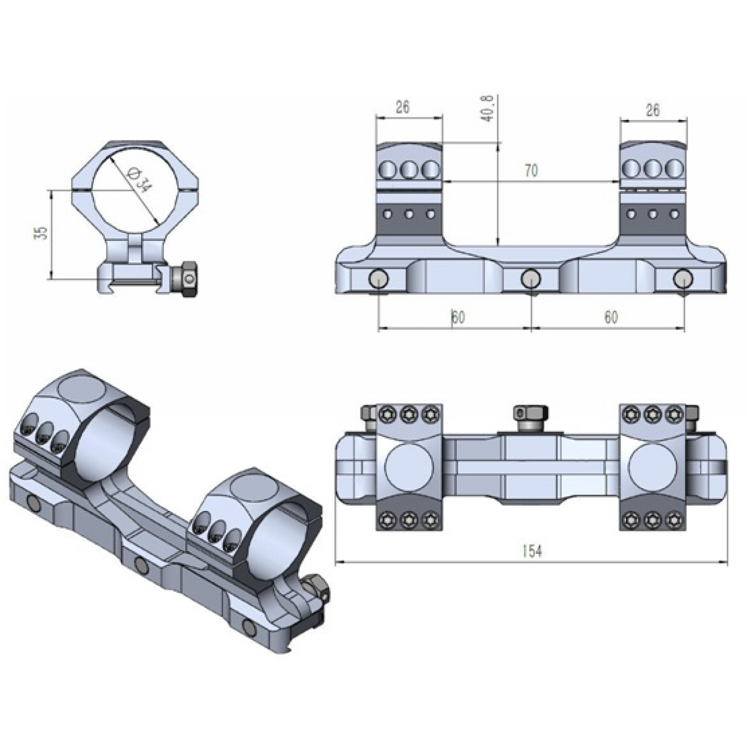Моноблок VECTOR Optics X-Accu. 34mm. Medium. Picatinny. 20MOA (SCTM-61)
